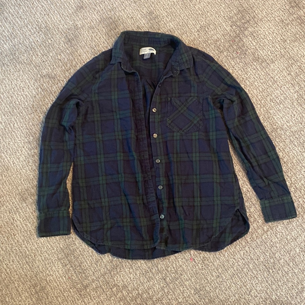 VGUC Old navy plaid long sleeve button up classic fit blue and green size small